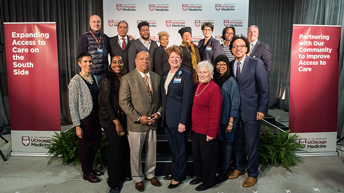 Members of the Community Advisory Council and UChicago Medicine executives at the adult trauma center ribbon-cutting ceremony
