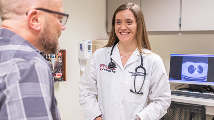 Christine Bestvina, MD, and lung cancer patient, Kevin Sachs