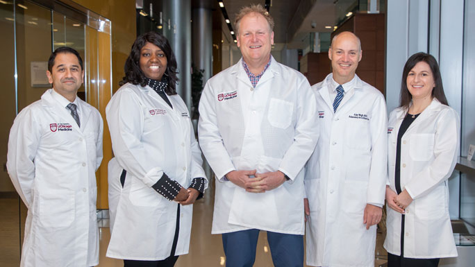 bronchoscopy team (left to right): Ajay Wagh, MD; Kathy Conner, BSN; Kyle Hogarth, MD; Septimiu Murgu, MD; and Kimberly Sivertsen, APP