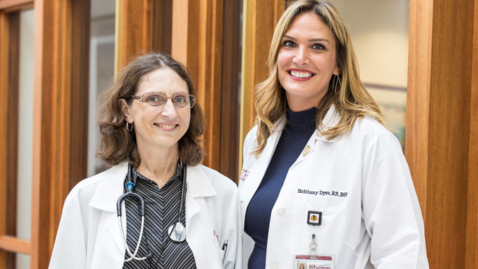 Medical oncologist Gini Fleming, MD, and nurse Brittany Dyer, RN, BSN