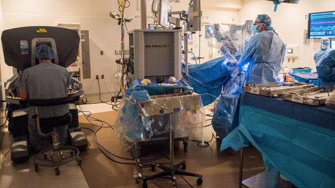 Kevin Roggin, MD, performing a robotic Whipple procedure for pancreatic cancer