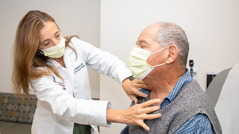 Mary Rinella, MD with a liver disease patient