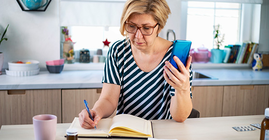 Image of patient looking at medical tips