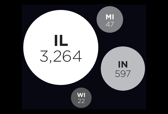 The majority of patients seen in 2020 were Illinois residents, while nearly 19% of the total number of patients lived in other states, primarily Indiana, Michigan and Wisconsin.