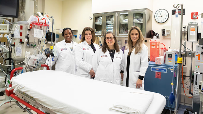 Trauma Team: (R-L) Lindsay Jaeger, MD; Marion Henry, MD, MPH; Erin Rogala, RN, CFRN, CEN; Shamae Phagan, MSN, RN, TNS