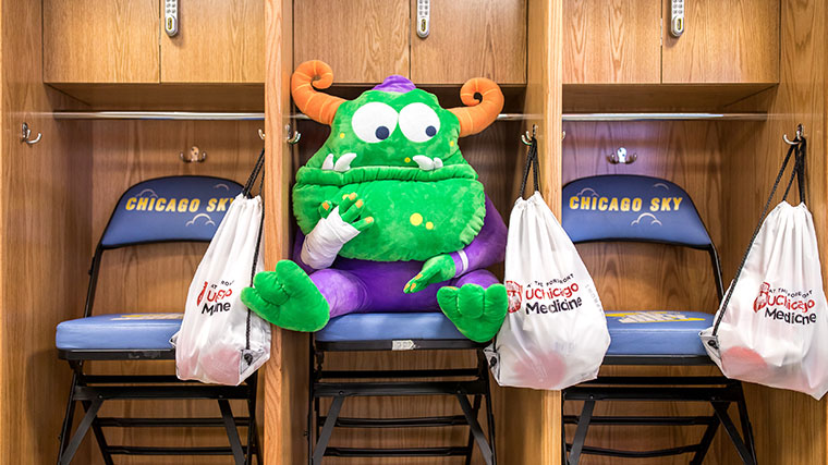 Remoc in the locker room on Chicago Sky Media Day on Wednesday, May 9, 2018 at Wintrust Arena in downtown Chicago.