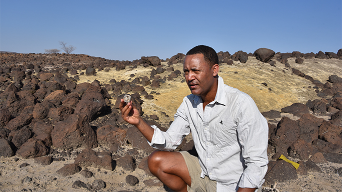 Zeray Alemseged, PhD with fossil