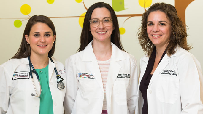 Nurse Gracie Foote, pediatric oncologists Michelle Nassin, MD, and Jennifer McNeer, MD