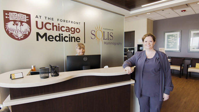 Irene Prewitt, patient service representative, left, and Bridget Mutter, lead technologist, Solis Mammography Orland Park