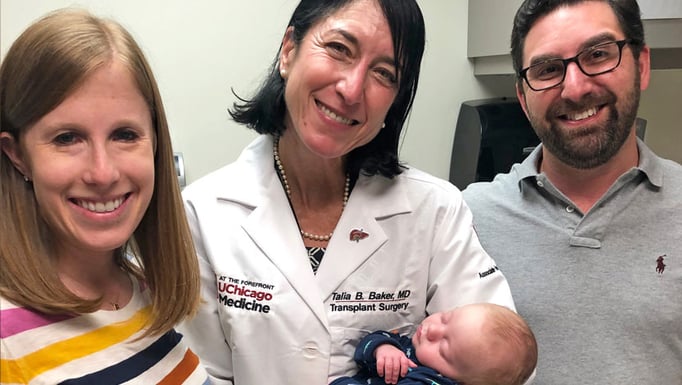 Liver tumor patient Nicole Leon, Talia Baker, MD, baby Baker Leon and Larry Leon