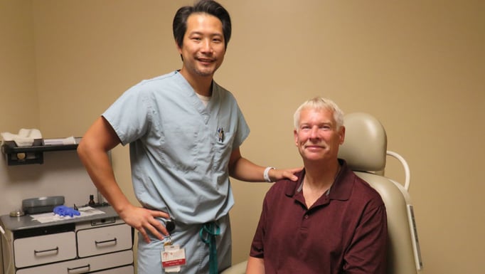 David Chan, MD, and tonsil cancer patient Stephen Polega