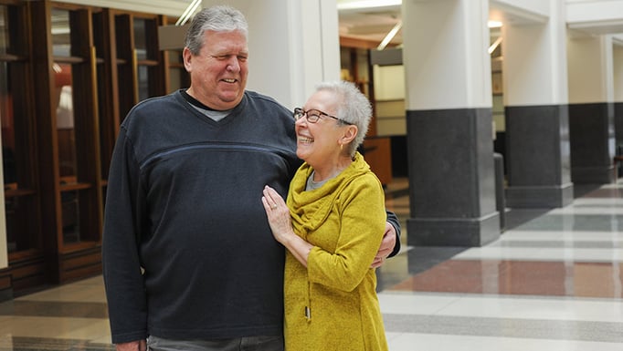 Charlotte Garest smiling with her husband Joe.