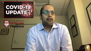 Shyam Prabhakaran, MD, MS discussing information about strokes and COVID-19. 