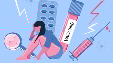 illustration with person and covid testing items