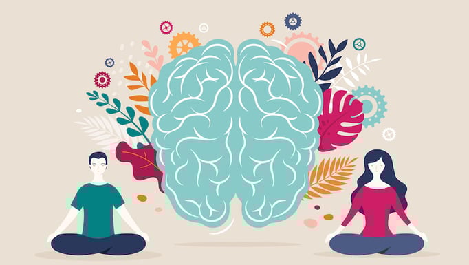 people with brain illustration