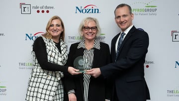 The Leapfrog Group President & CEO Leah Binder (center) presented the University of Chicago Medical Center