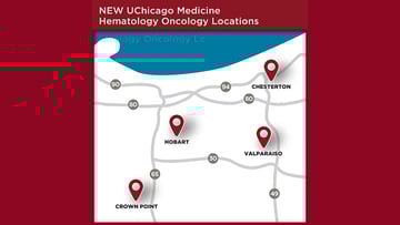 Map of new UChicago Medicine hematology oncology locations