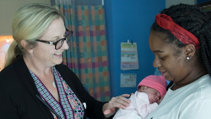 Bree Andrews and new parent Mayela Sales-Burton