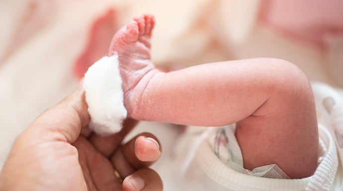 Newborn foot after taking a blood test
