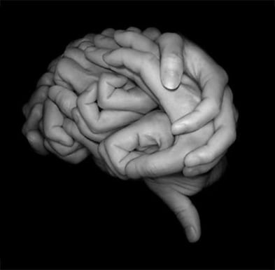 Hands shaped in the form of a brain