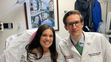 Crissy Tsiakopoulos poses with her UChicago Medicine endocrine surgeon Xavier, Keutgen, MD