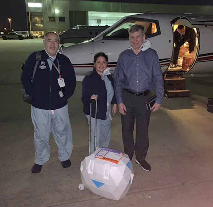 UChicago Medicine fellow Atsushi Nemoto, MD, Lead Procurement Coordinator Jamie V. Bucio and surgeon David Onsager, MD.