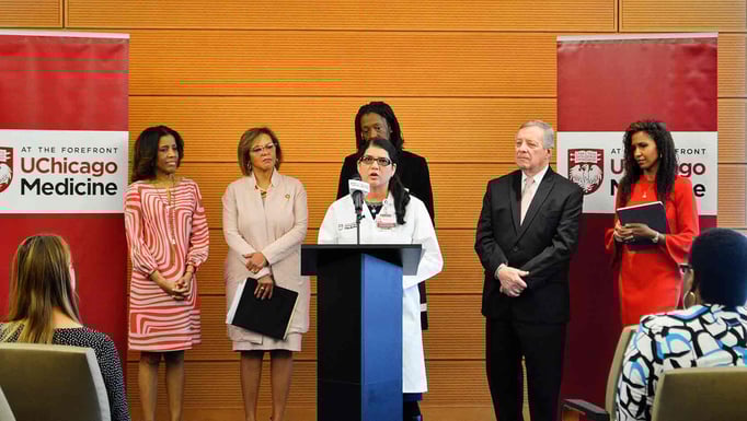Dr. Sarosh Rana speaks at a news conference about federal legislation designed to improve maternal mortality rates