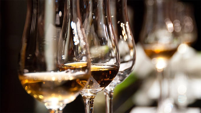 Wine and spirits in glasses