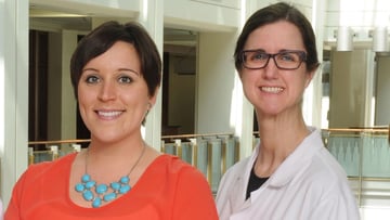 Triple negative breast cancer survivor Colleen Bokor and surgeon Nora Jaskowiak