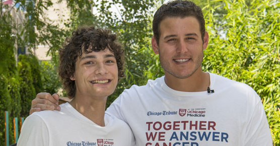 Pediatric cancer survivor Anthony Bendy and Anthony Rizzo, Cubs baseball player
