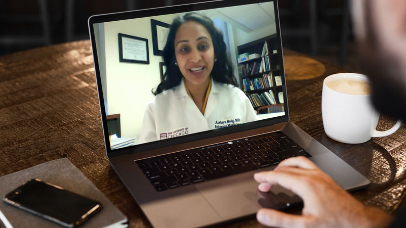 Ashiya Baig, MD, MPH, internist, giving a telemedicine visit