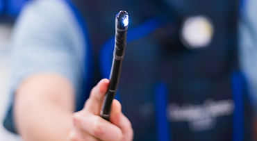 Dr. Christopher Chapman with an endoscope