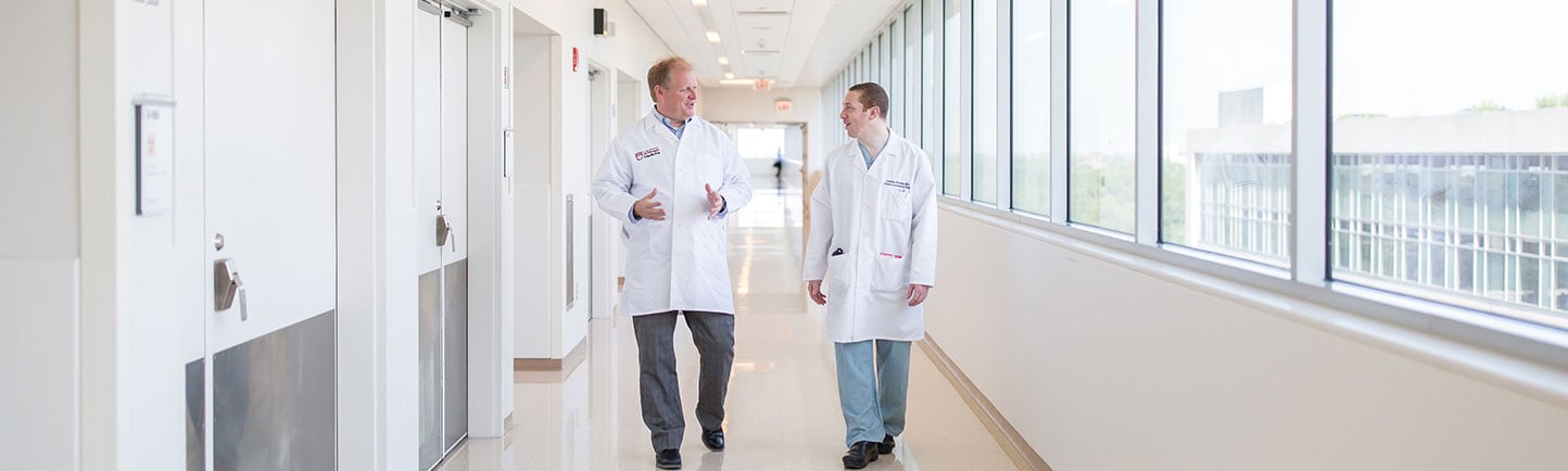Hogarth Lung Diseases tier hero Dr. Hogarth with pulmonary fellow in Center for Care and Discovery
