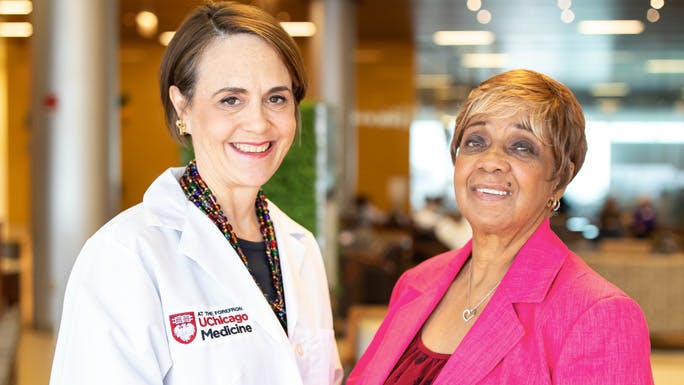 Thoracic surgeon Jessica Donington, MD, and lung cancer survivor Marilyn Nesby