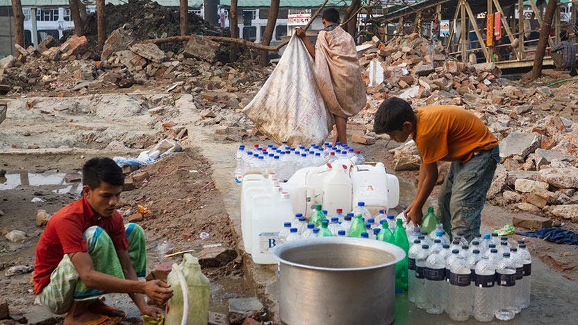 Children collect drinking water in Bangladesh