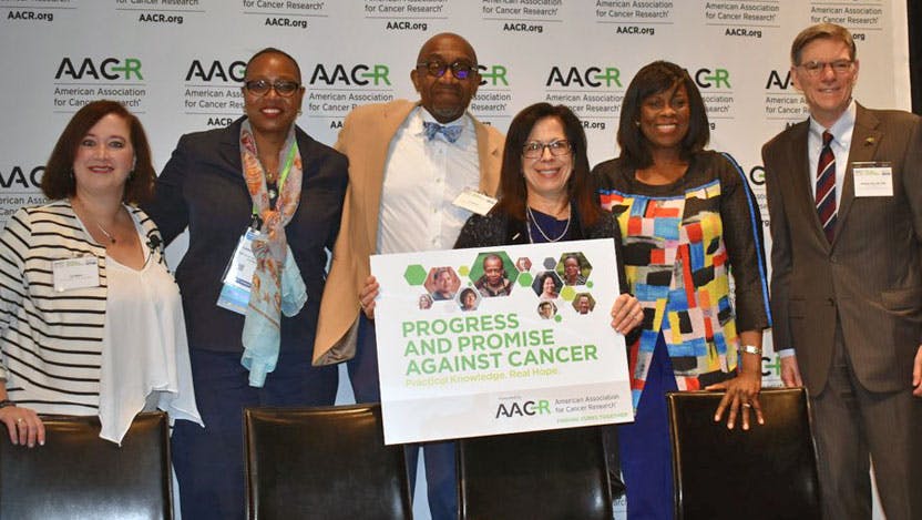 AACR 2018 group, including Funmi Olopade, MD, and Ivy Elkins, lung cancer survivor