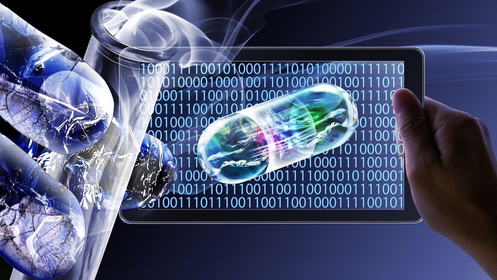 Illustration of an artificial intelligence robot experimenting with test tube