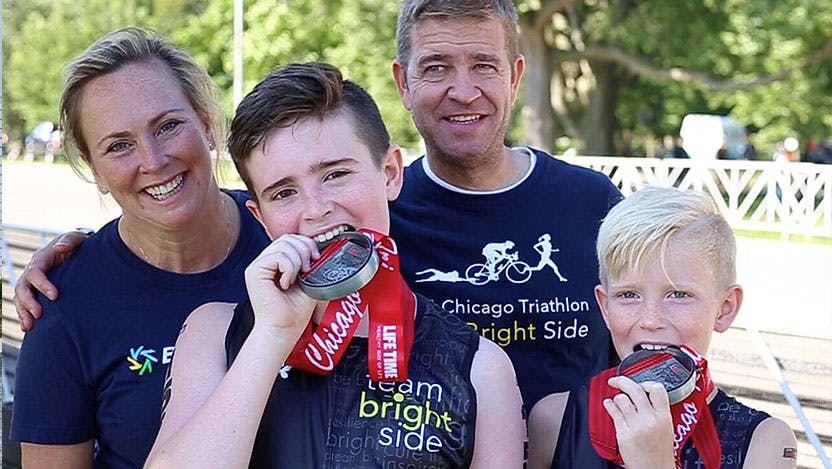 Ryan, Sean, Tracey and Ray Scheppach represent Team Bright Side during the Chicago Triathlon to raise money for groundbreaking research. 