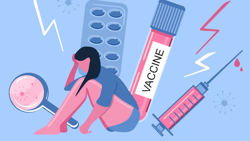 illustration with person and covid testing items