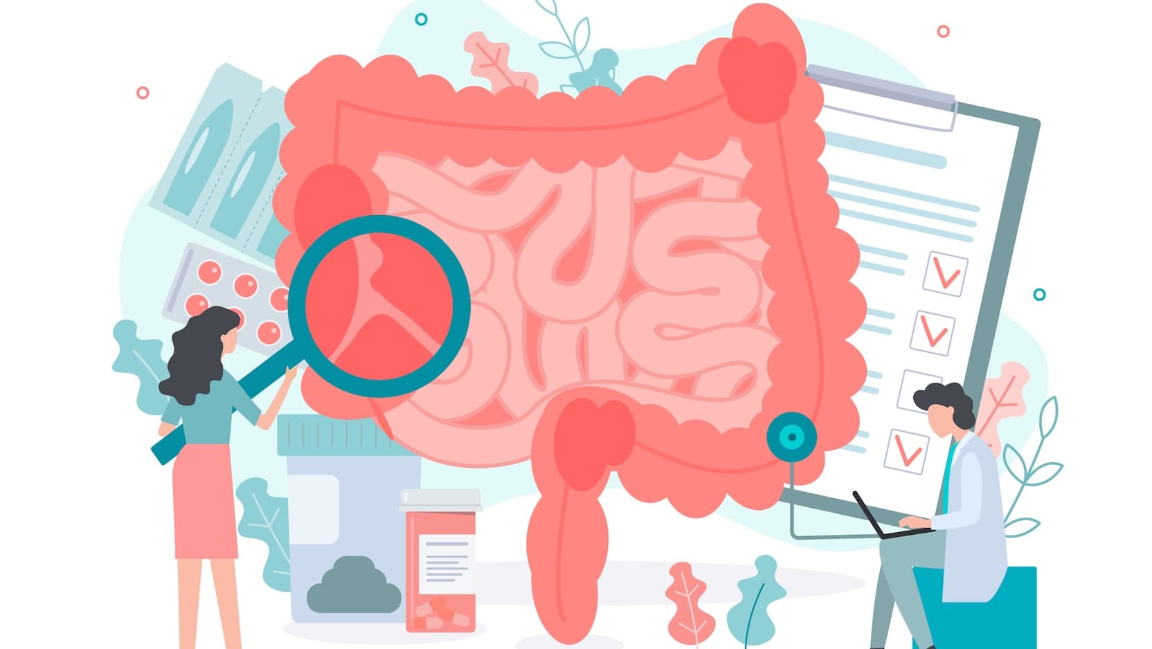 illustration of physicians looking at intestines