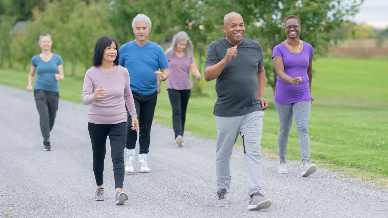 older adults walking outside