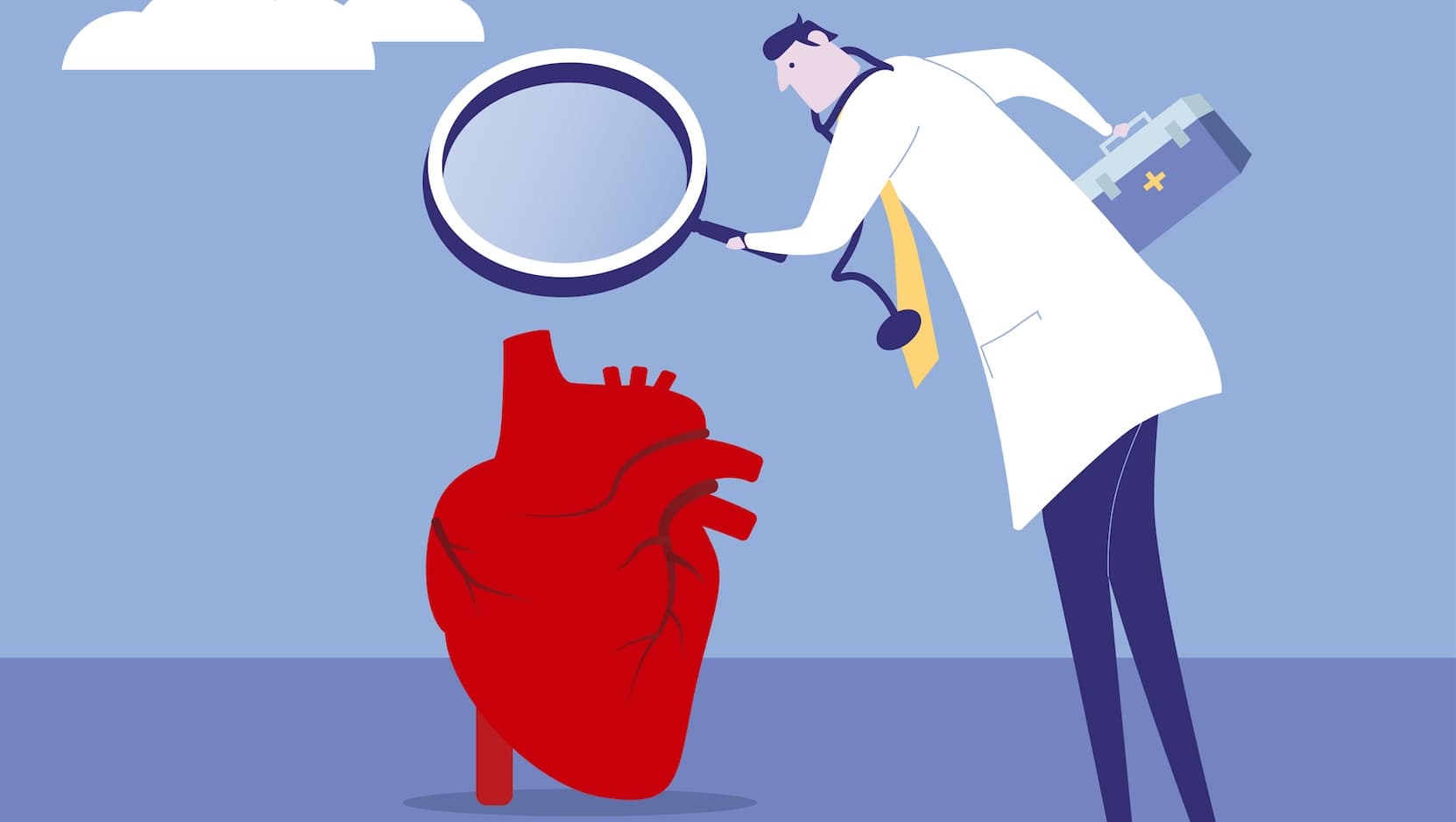 physician heart illustration with magnifying glass