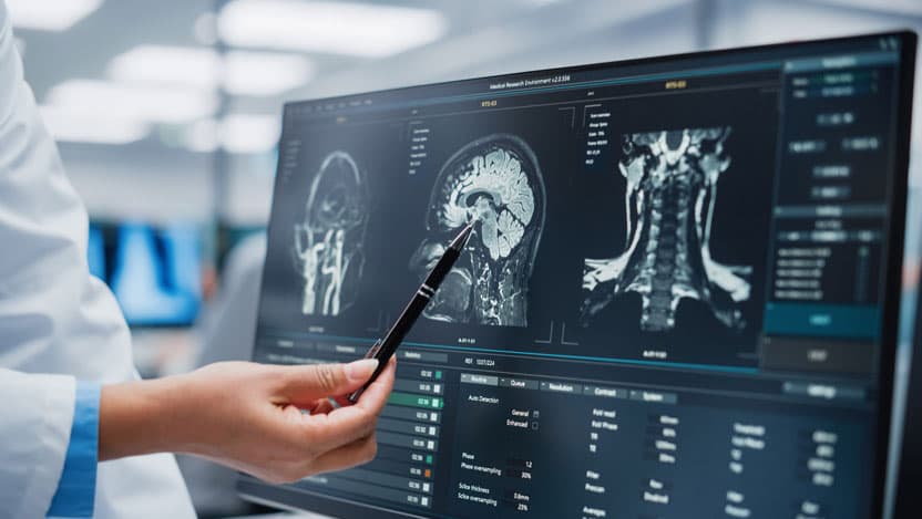 Doctor reviewing brain scans