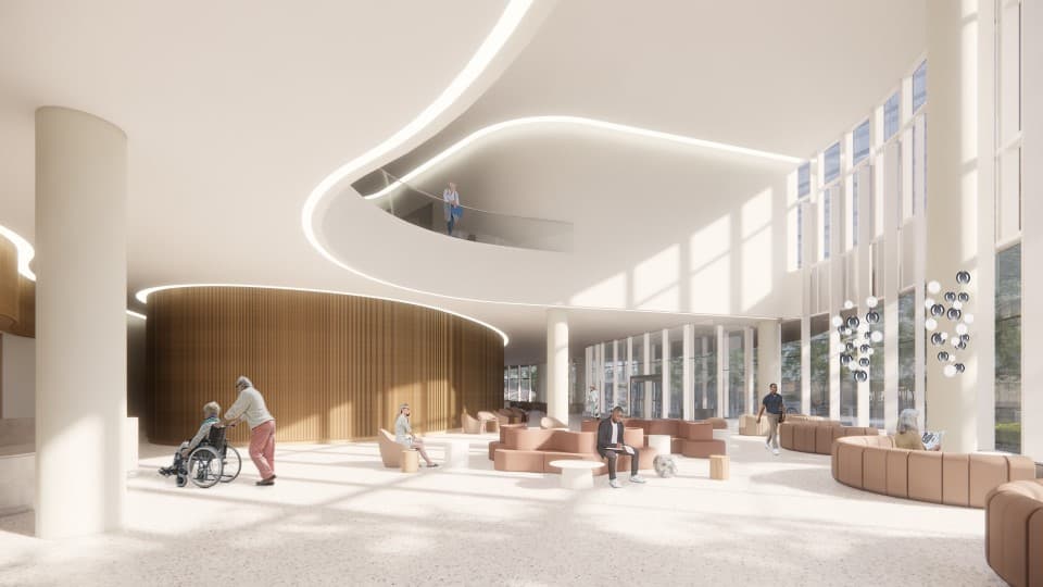 cancer pavilion lobby interior rendering