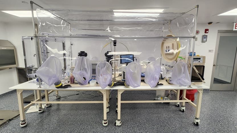 anaerobic chambers for growing bacteria at the Good Manufacturing Practices facility at UChicago’s Duchossois Family Institute