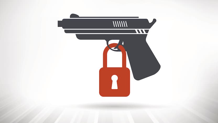 illustration of a handgun with a lock under the trigger representing gun safety