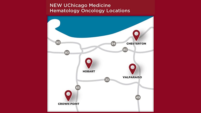 Map of new UChicago Medicine hematology oncology locations