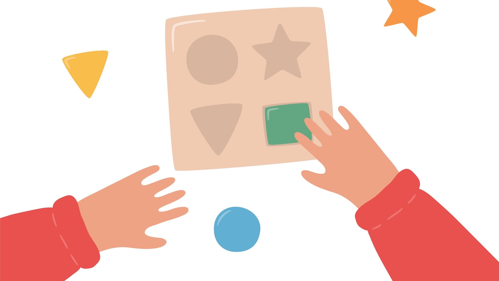 illustration of childs hands playing with a learning toy