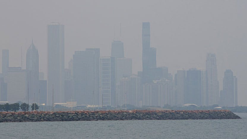 Chicago skyline masked by smoke from Canadian wildfires