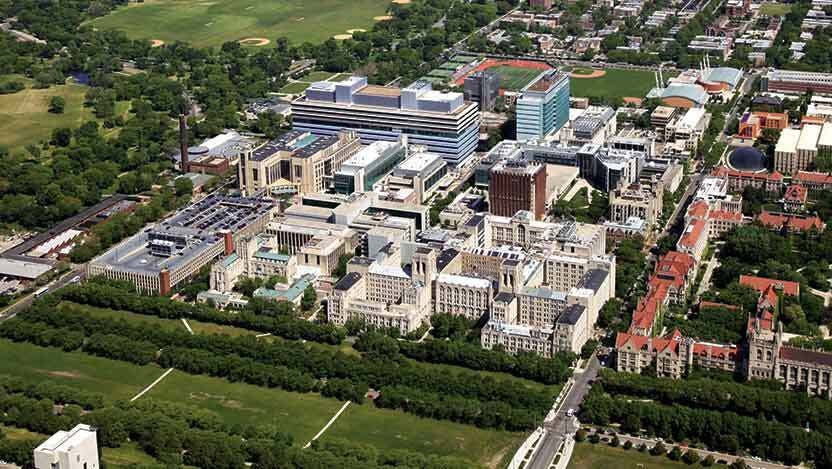 An aerial photo of the UChicago Medicine campus.
